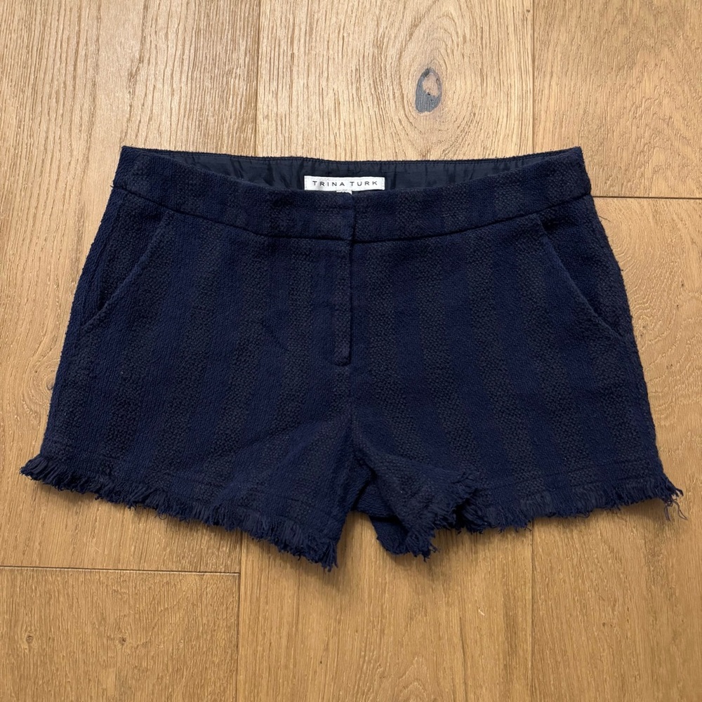 Trina Turk Striped Mixed Texture Fringe Shorts